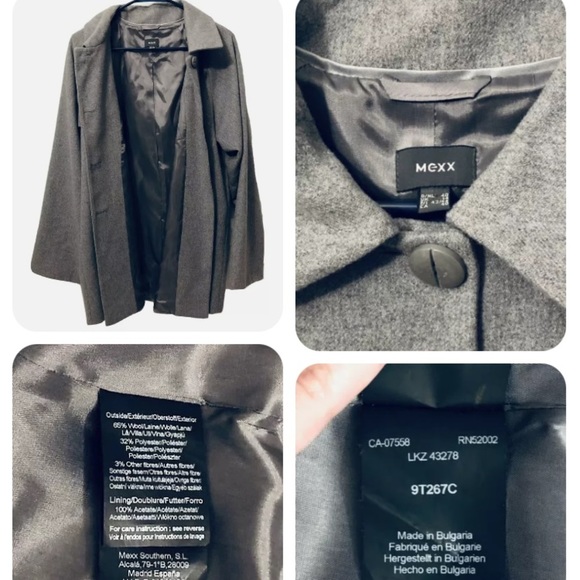 MEXX Madrid Spain Women’s Gray Wool Coat Made In Bulgaria US Size 10 (EUR 42) - Picture 2 of 3